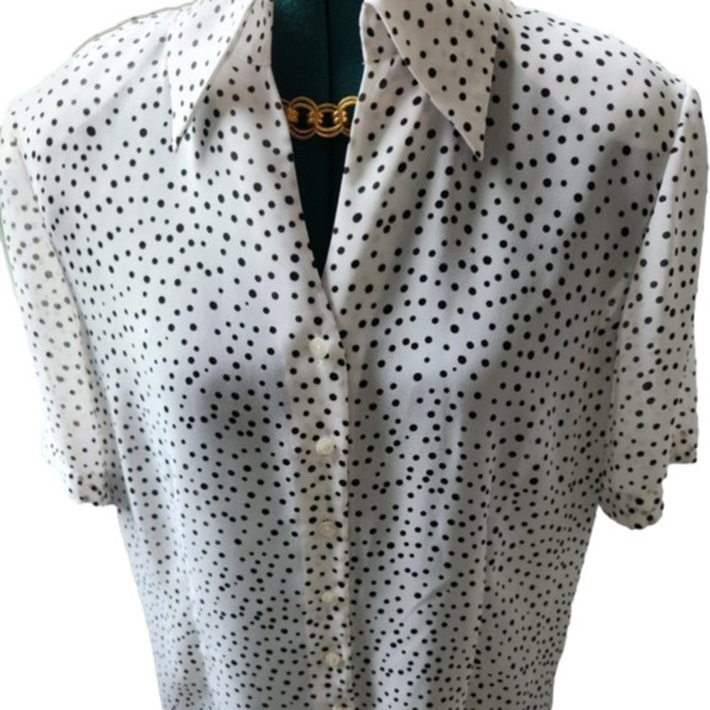 397. Gerry Weber Vintage White and Black Short Sleeve Polka Dot Blouse |10 EU40